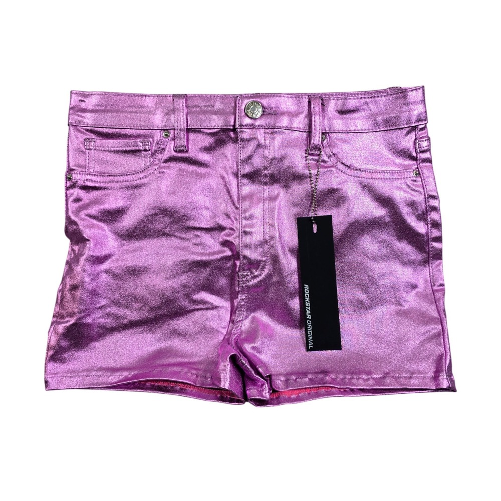 Rockstar Original Racasha PU Shorts Kids Large 12 Pink Metallic Reflective Disco